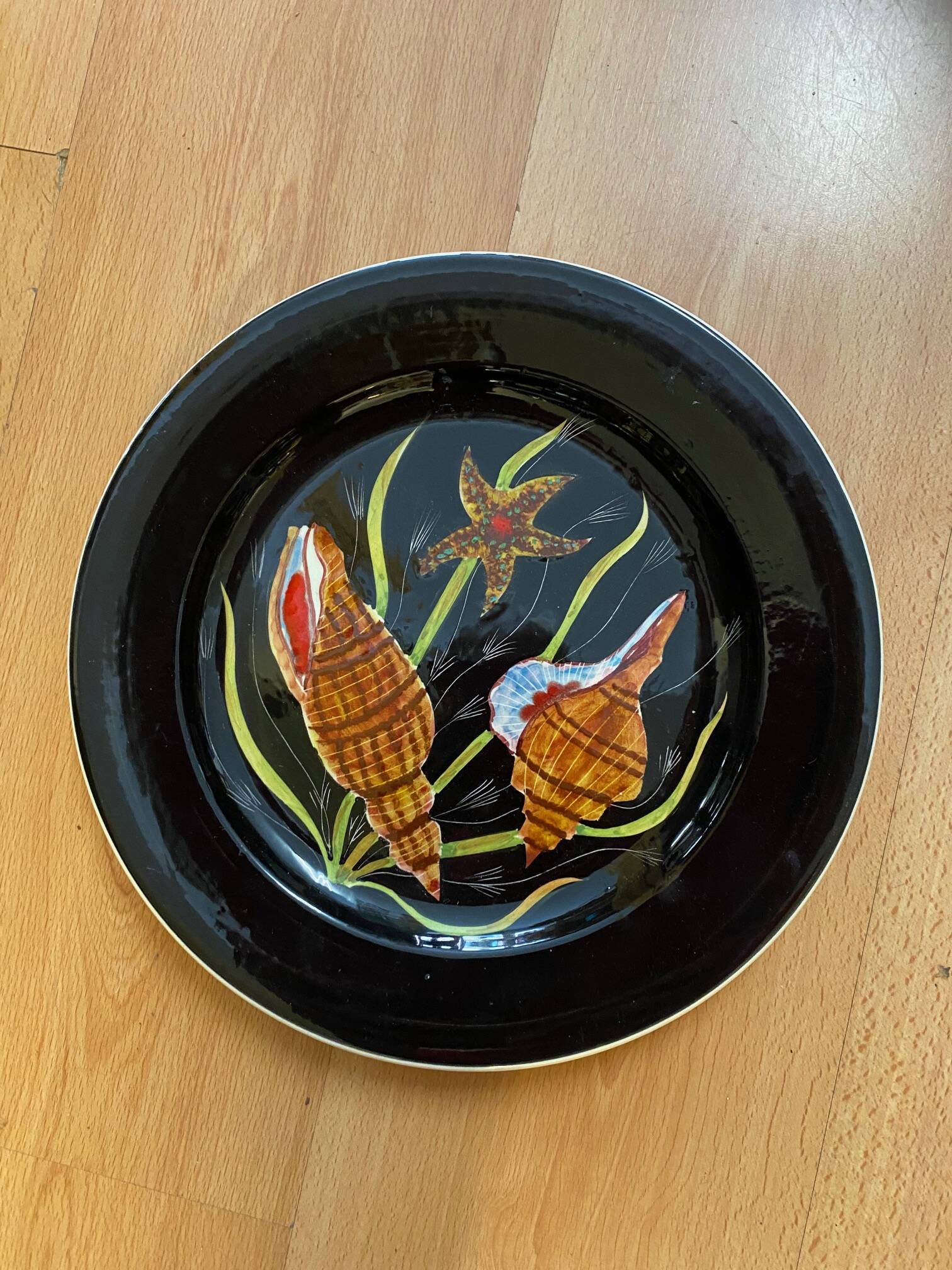 Quimper earthenware guy trevoux plate starfish and shells decor 1970s