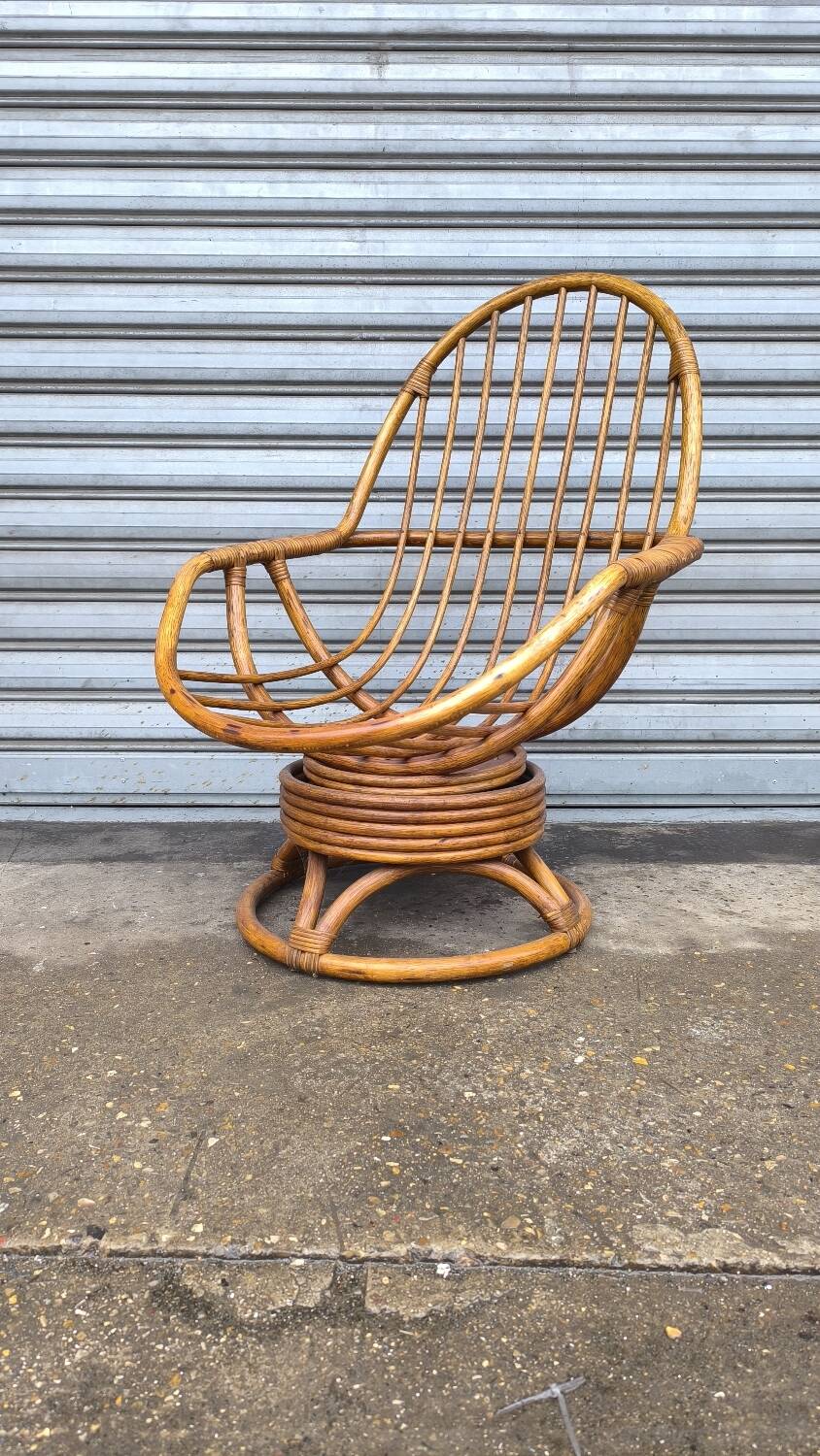 60s Swivel Rattan Armchair