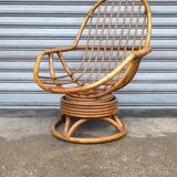 60s Swivel Rattan Armchair