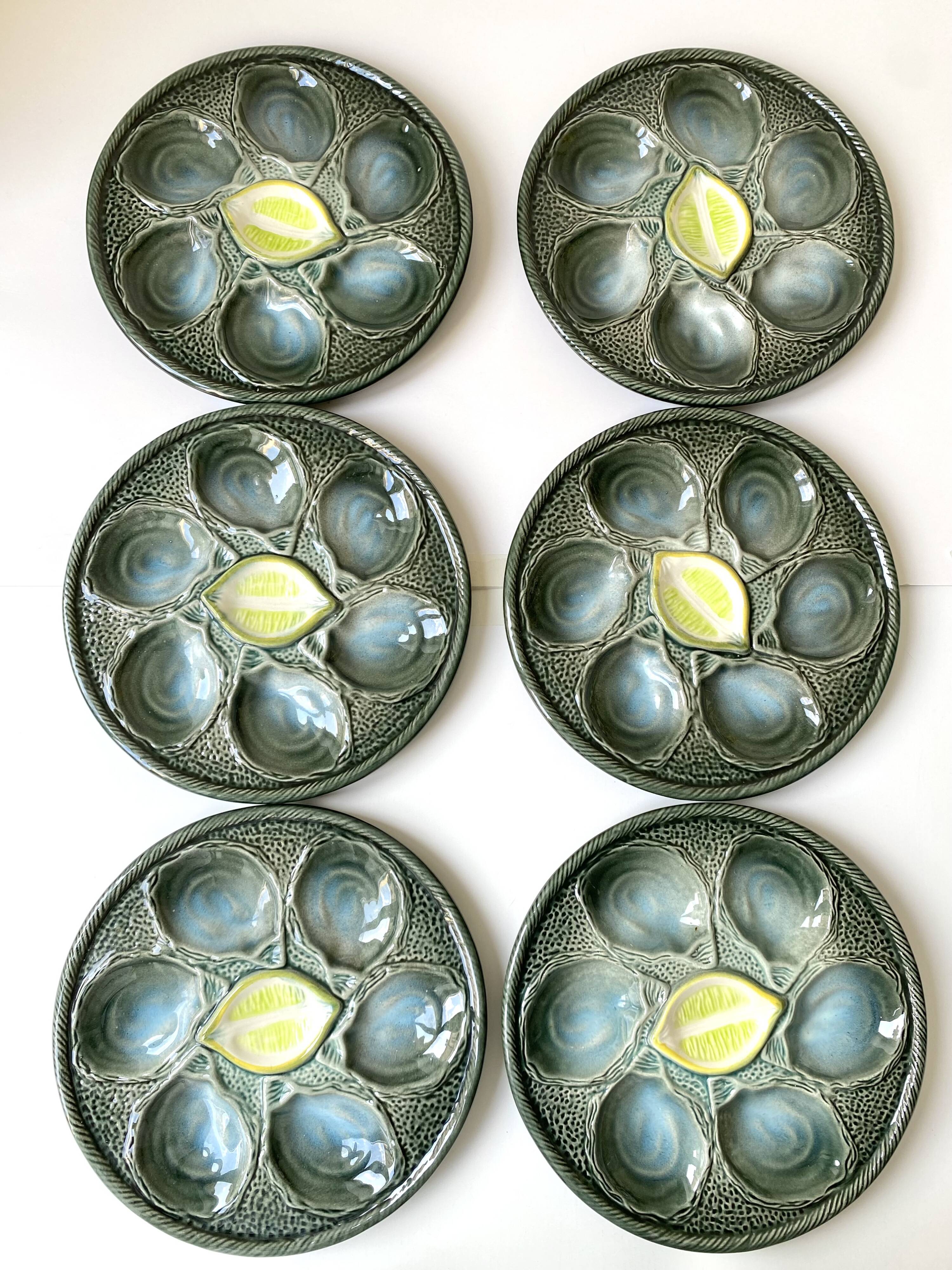 6 oyster plates and 1 large Saint-Clément dish