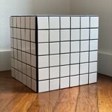 Checkerboard cube bedside table tiled white retro black tile