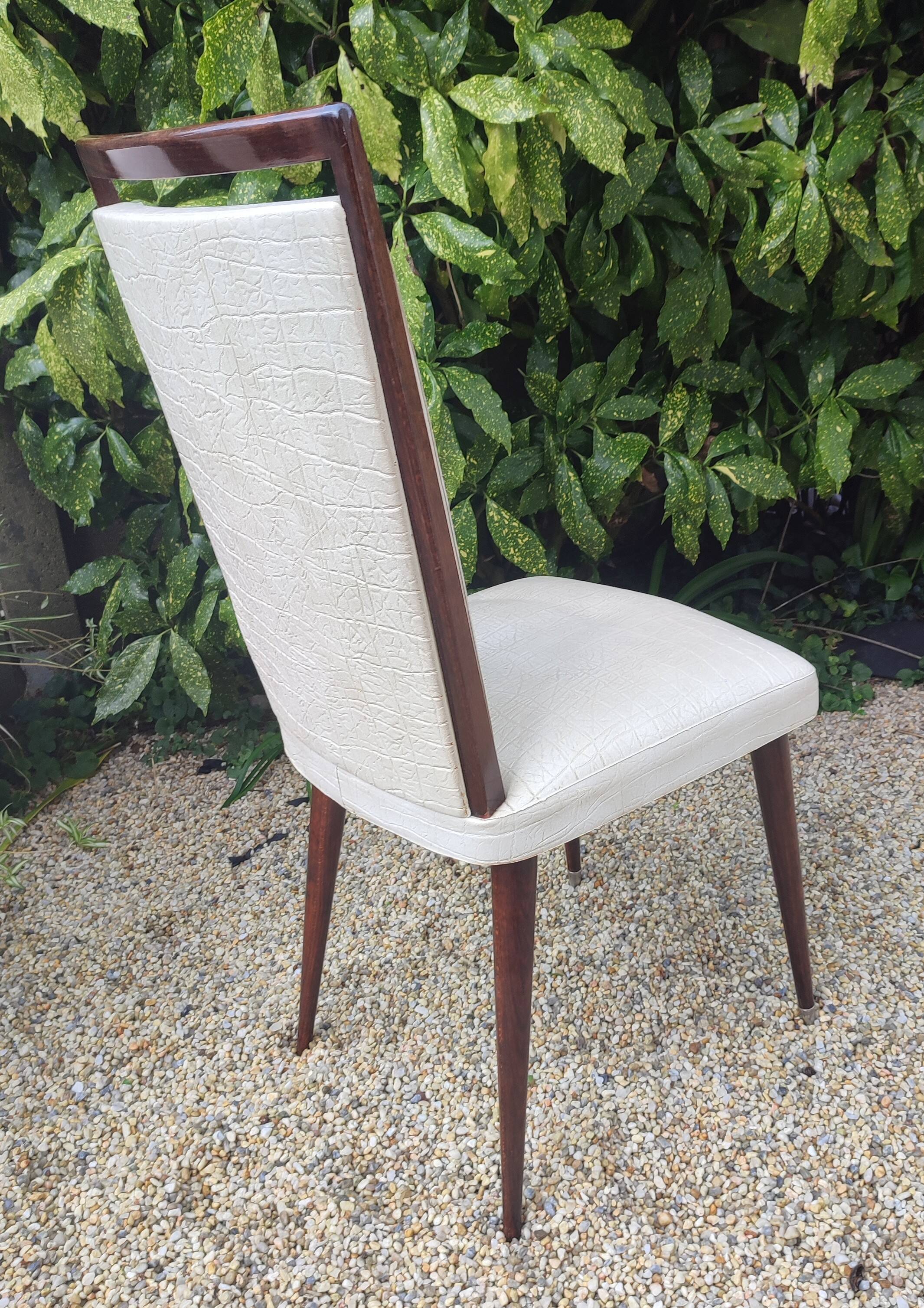 Set of 4 Vintage Mid-Century Modern Chairs with Tapered Legs and Metal Sabers -