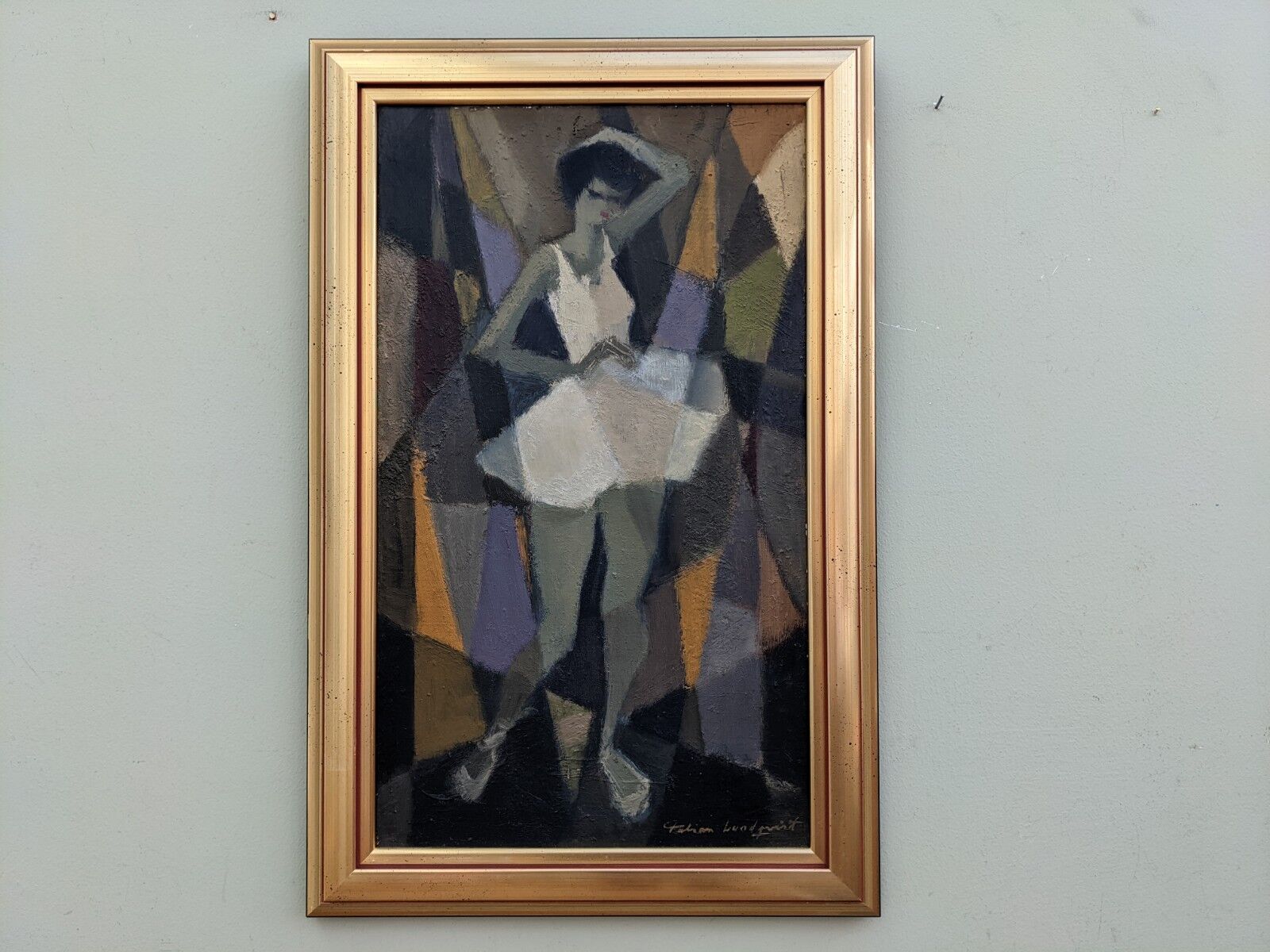 Mid-Century Modern Swedish Figurative Framed Oil Painting, "Cubist Dancer"
