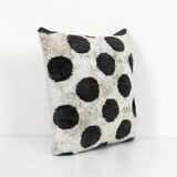 Black Silk Ikat Velvet Pillow Cover, Pair Polka Dot Ikat Lumbar Cushion Cover, Decorative Pillowcase