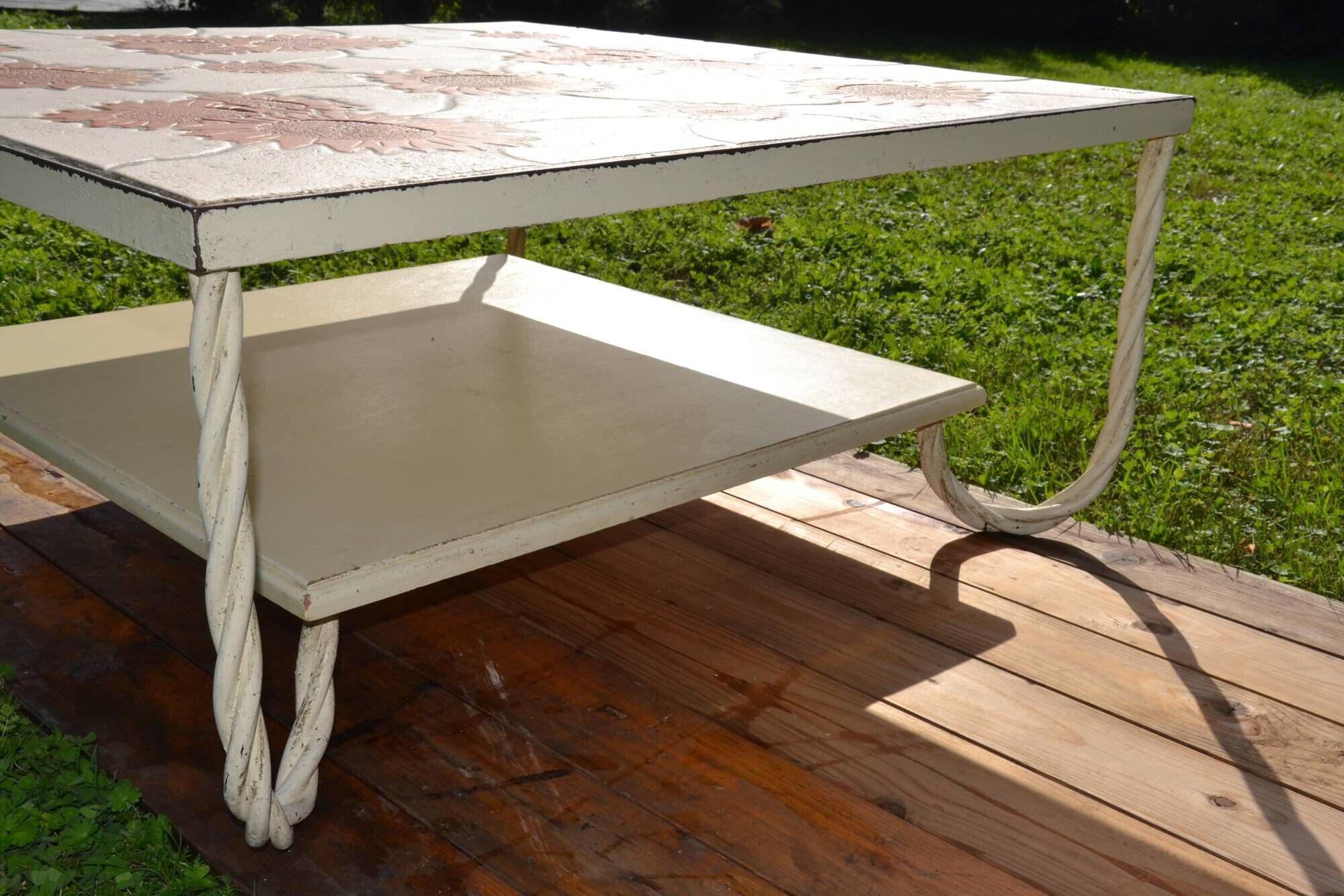 Ceramic coffee table Vallauris "Sunflower" signed Barrois