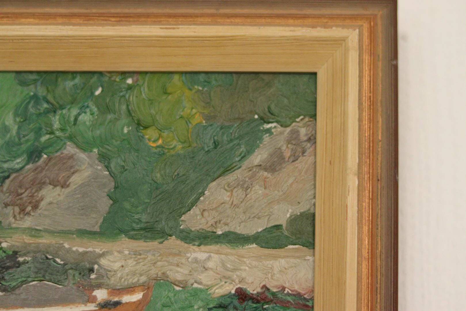 Huile sur toile originale européenne — Maison au bord du lac