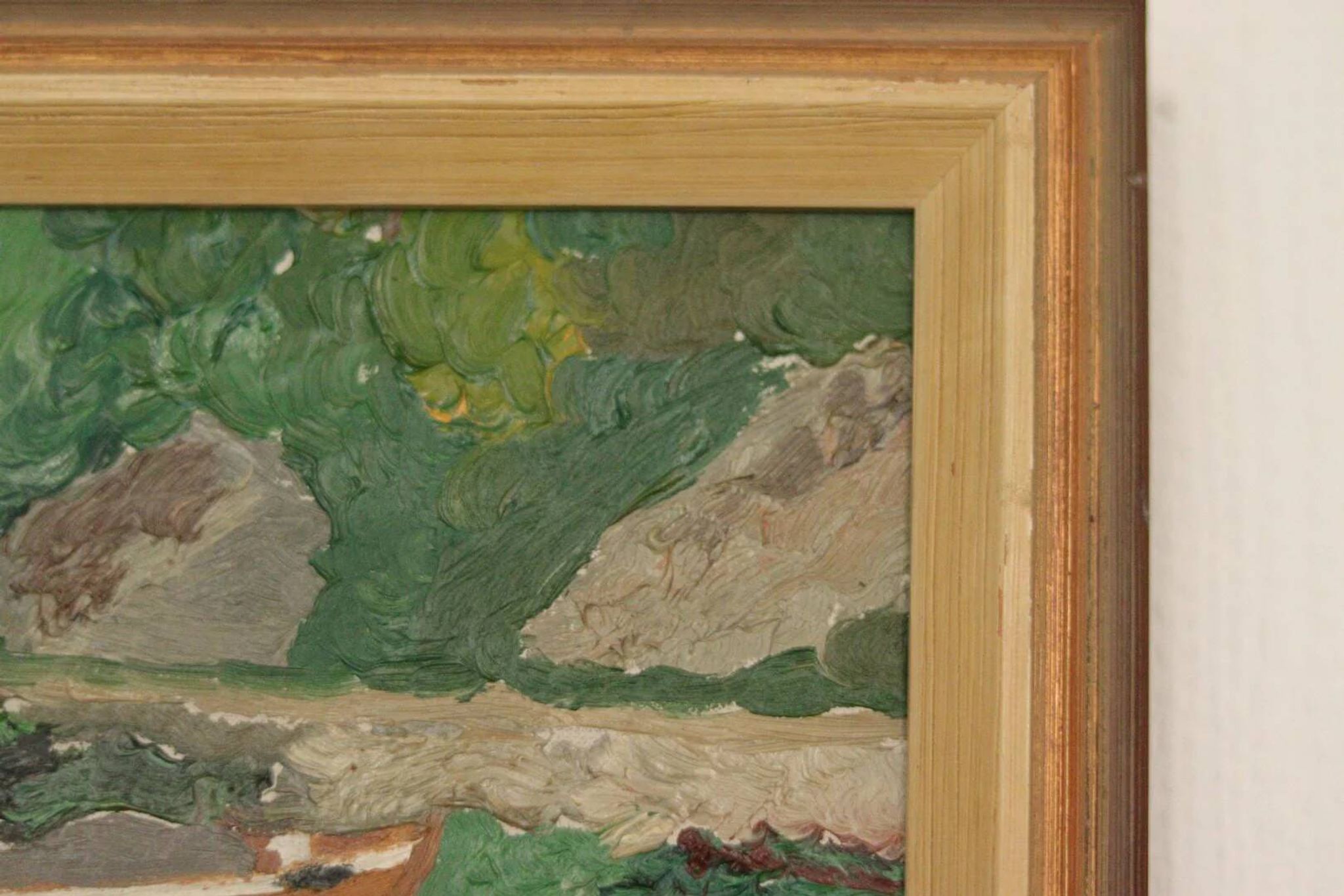 Huile sur toile originale européenne — Maison au bord du lac