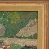 Huile sur toile originale européenne — Maison au bord du lac