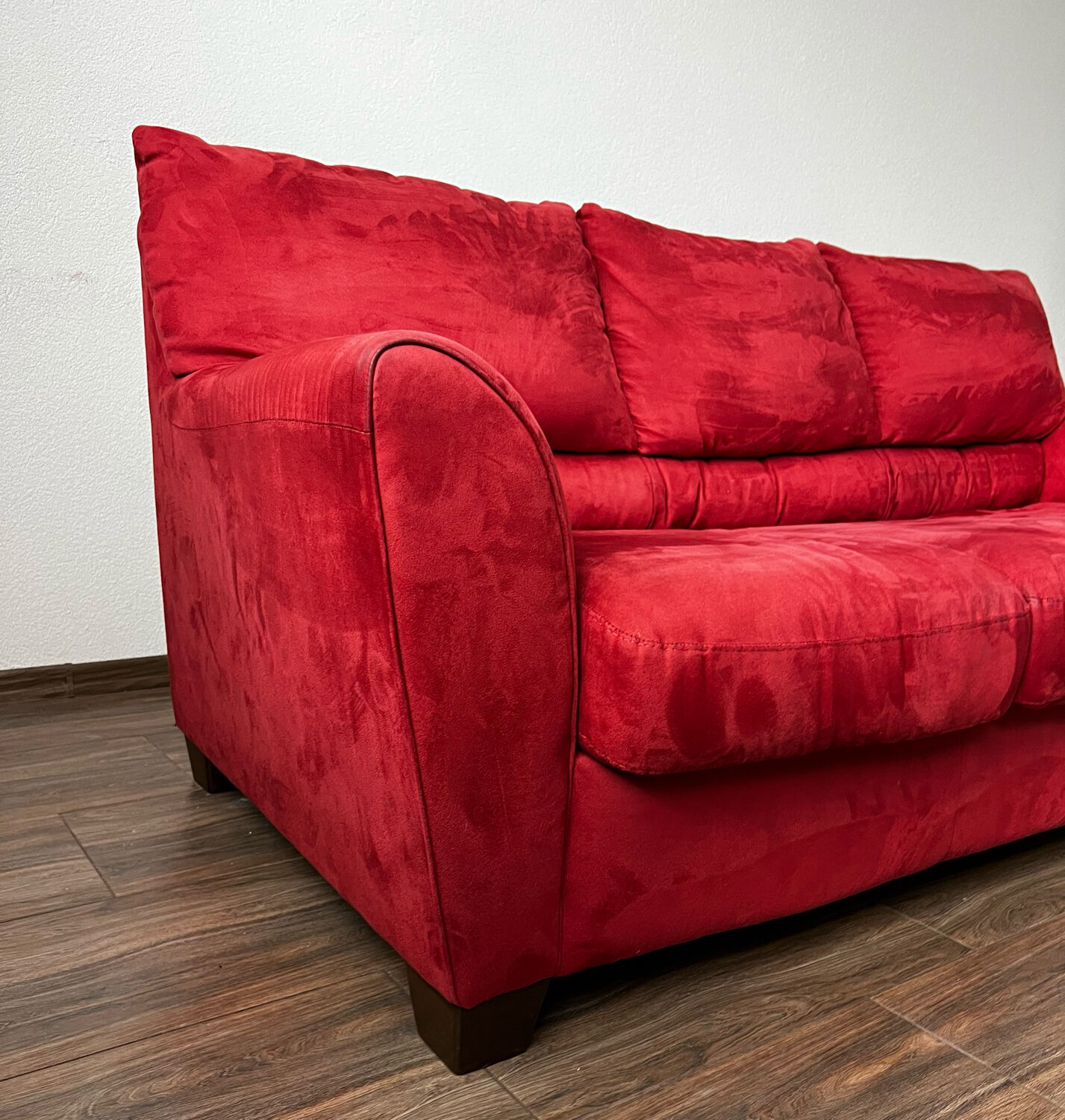 Vintage 3 Seat Red Velour Sofa, Ikea 1990s