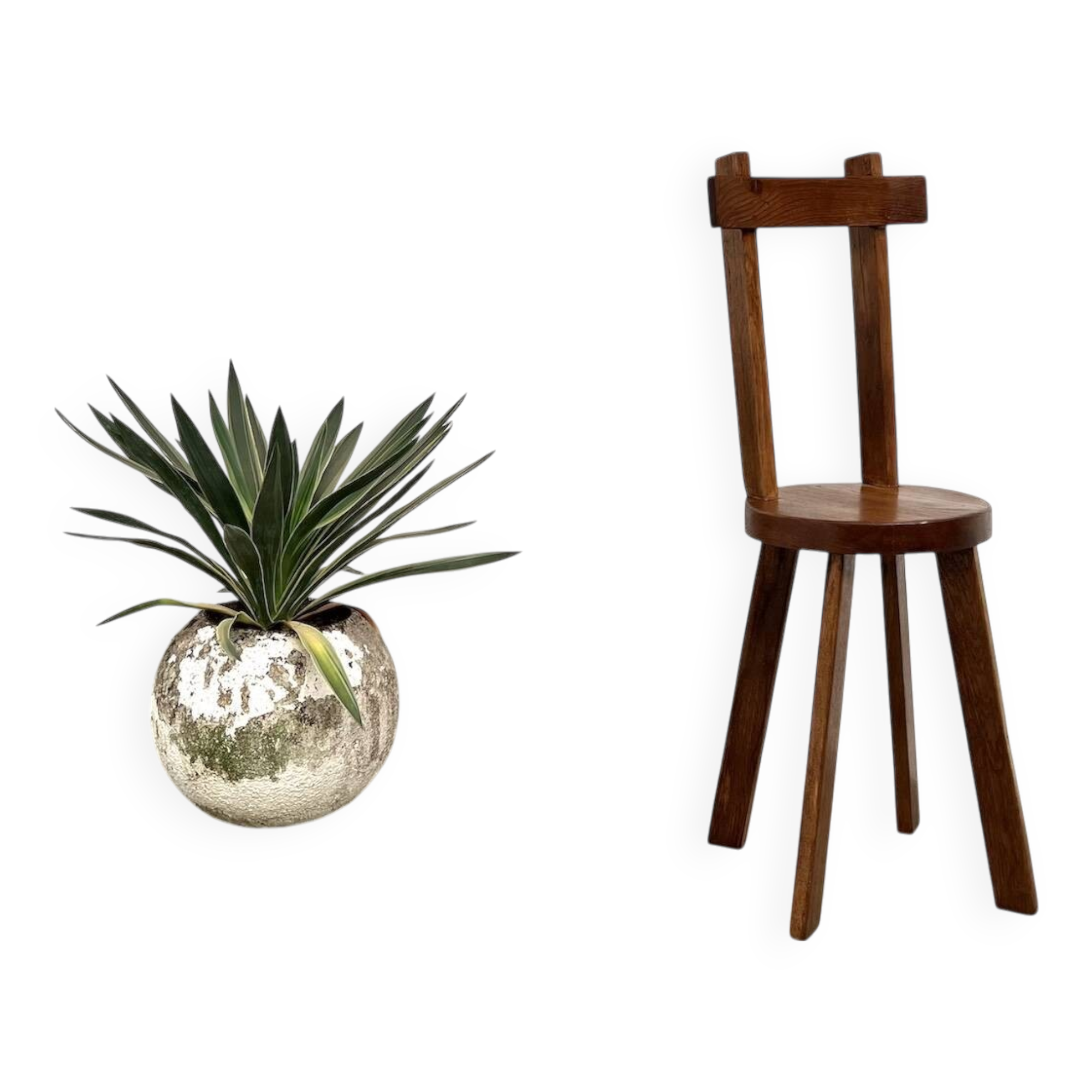 Brutalist chair in solid oak, 1900