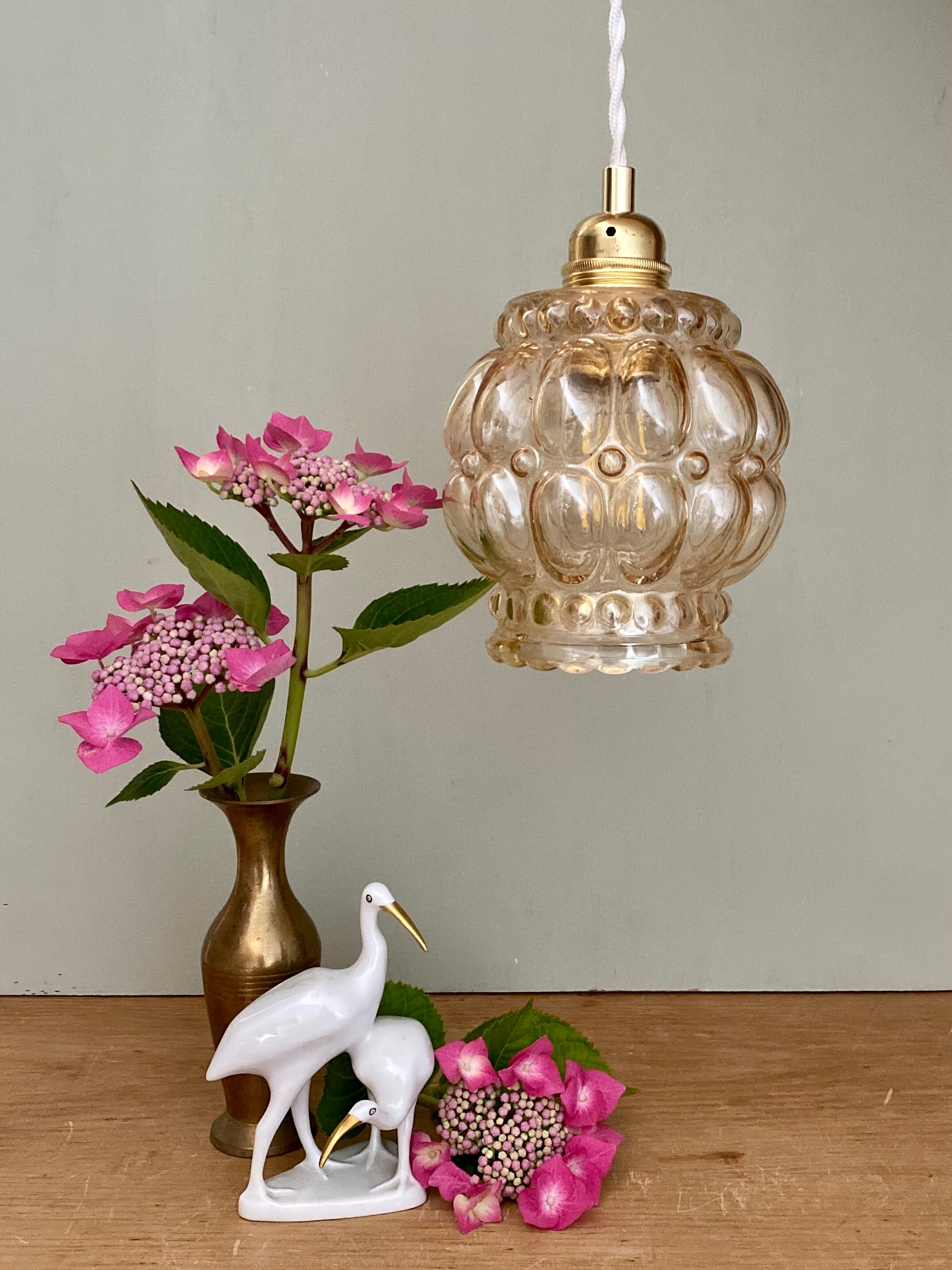 Vintage amber glass globe pendant lamp