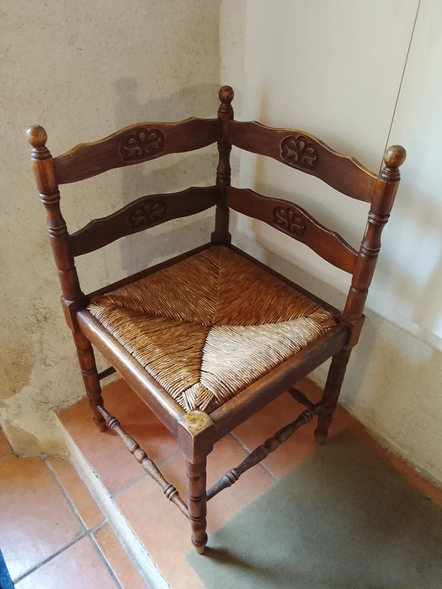 Vintage corner armchair, provencal rustic style
