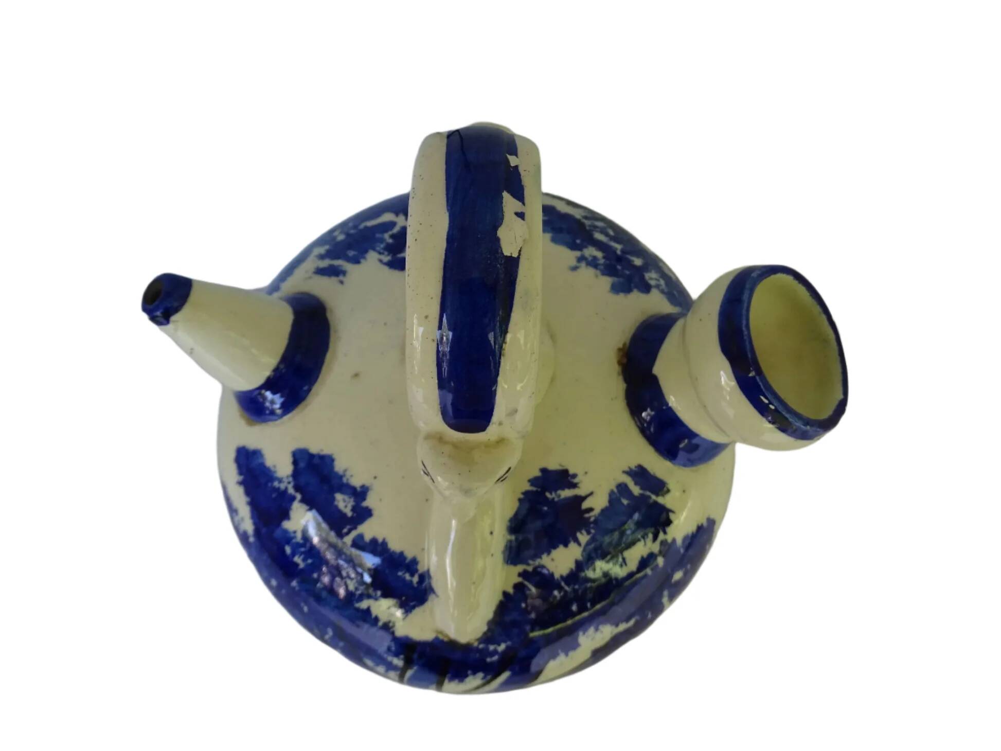 Gargoulette vintage espagnole en céramique bleue et blanche