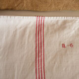 Old Lin towel, 4 red stripes, MG monogram, handmade