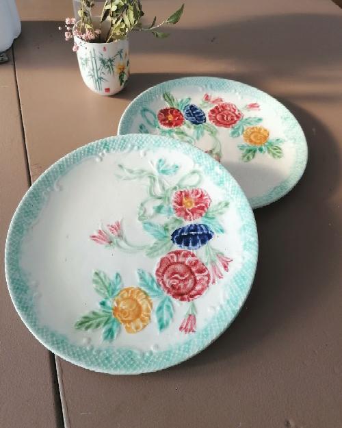 Rare pair of plates in salins flowery slurry