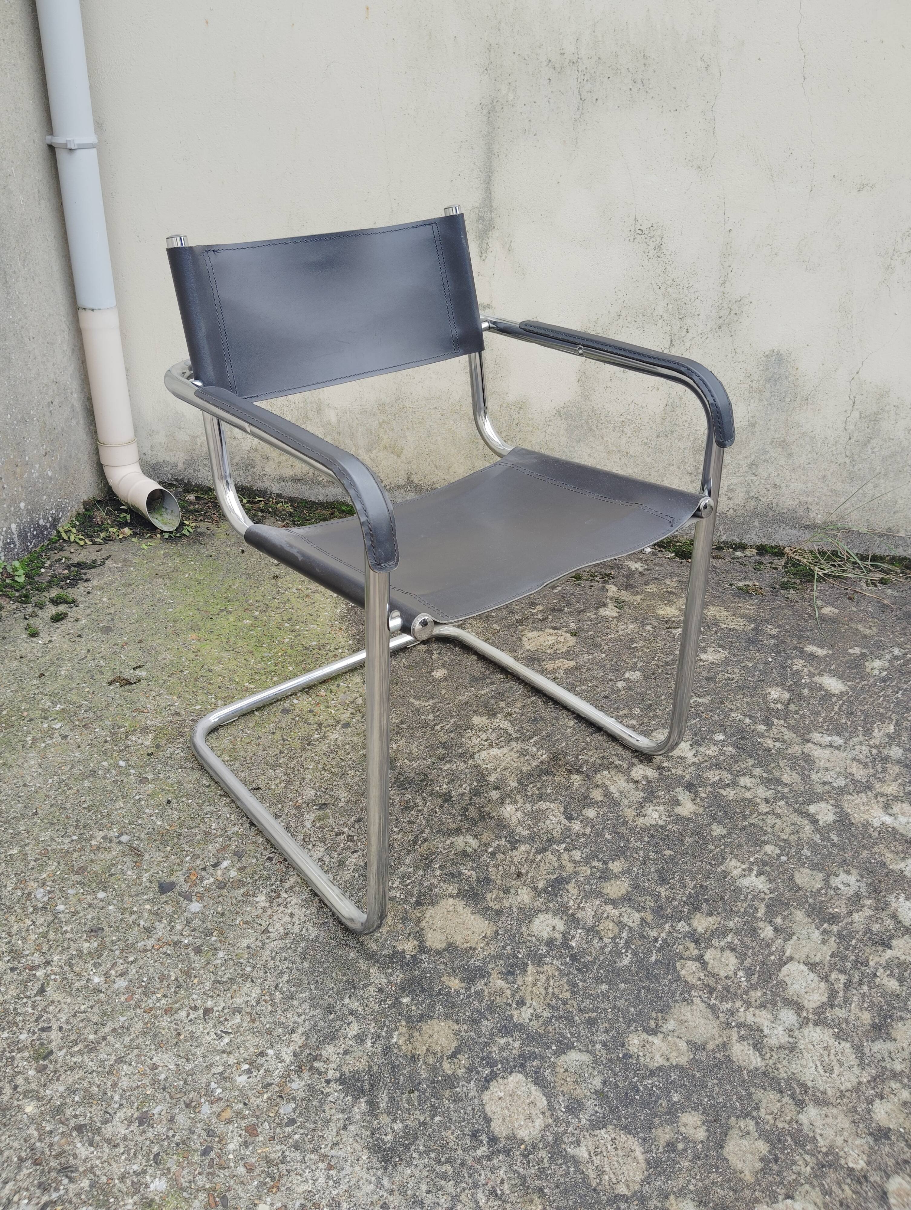 Set of 5 leather/chrome cantilever chairs