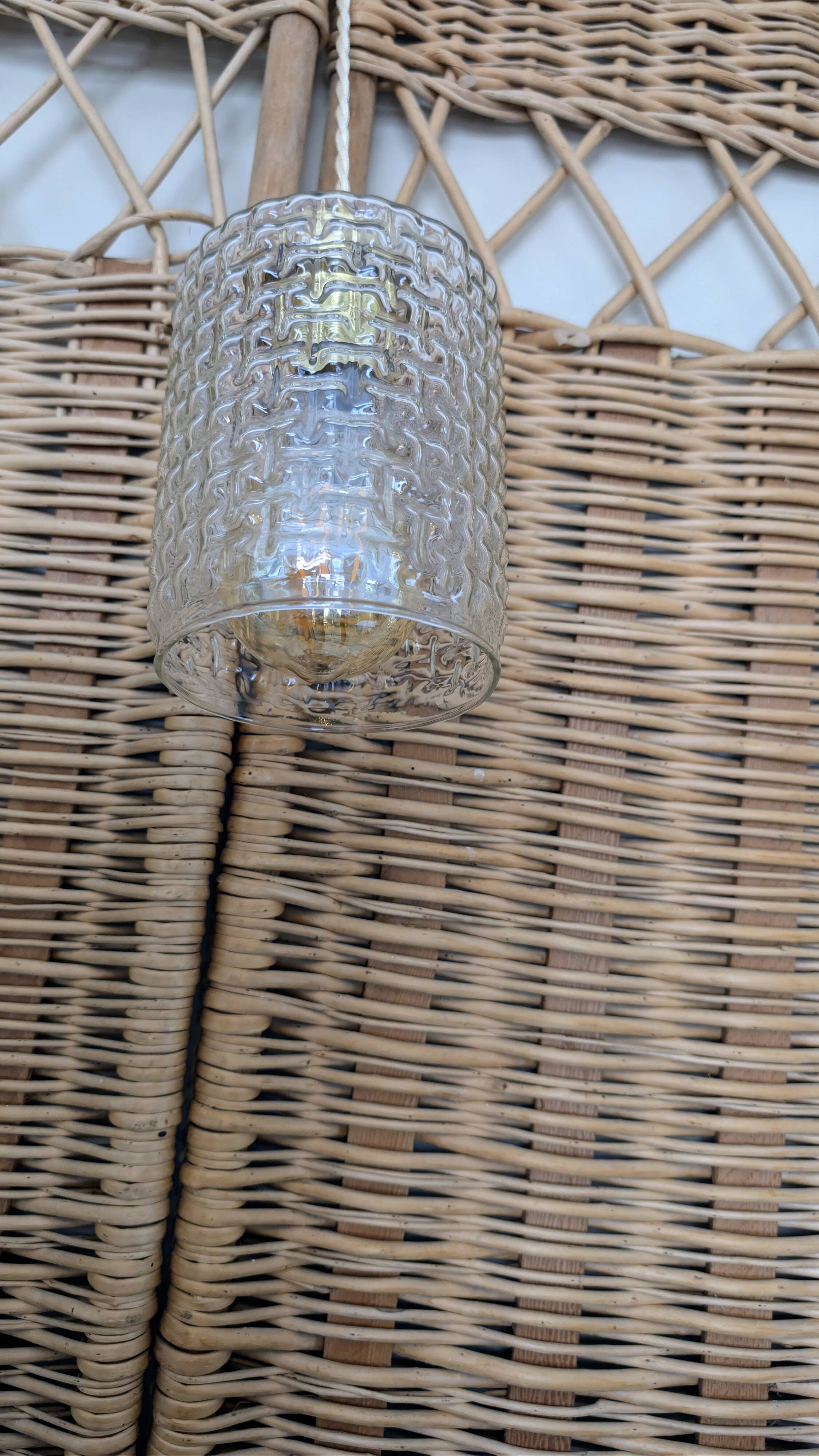 Hammered glass table lamp with vintage style shade