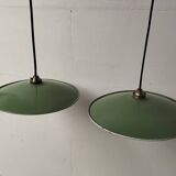 Pair of enamelled metal pendant lights