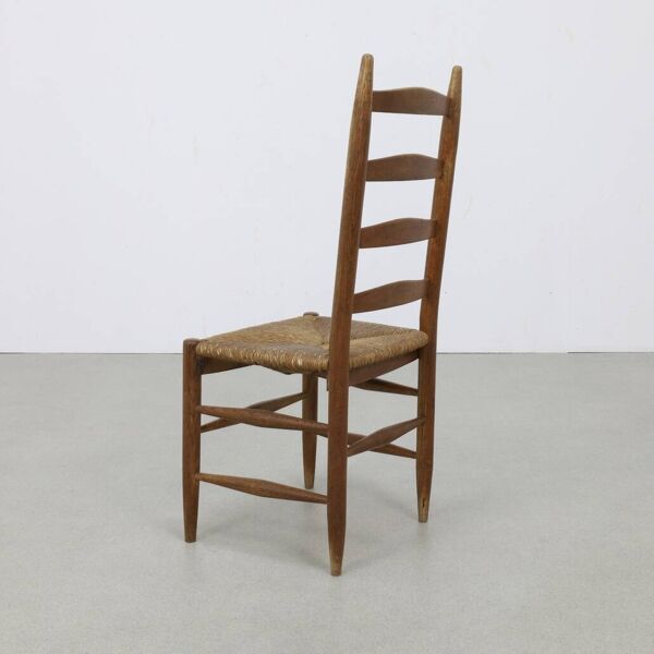 3x Chaises Échelle en Chêne et Rush, 1960s
