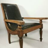 Antique 19th Century Restored British Colonial Plantation Chair Leather Seat