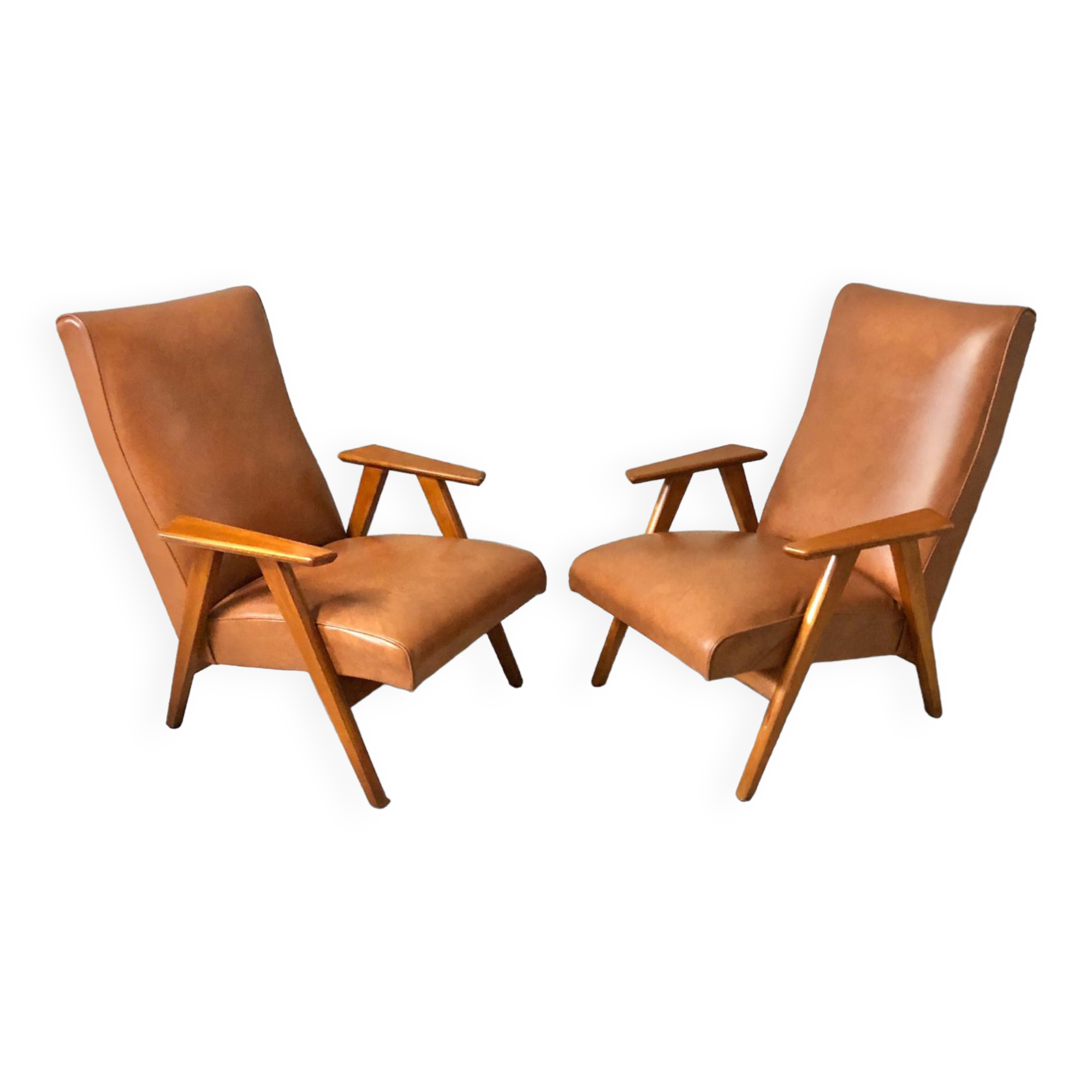 Pair of armchairs Scandinavian design feet compass vintage period 1960s
