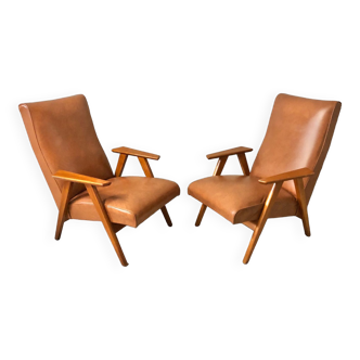 Pair of armchairs Scandinavian design feet compass vintage period 1960s