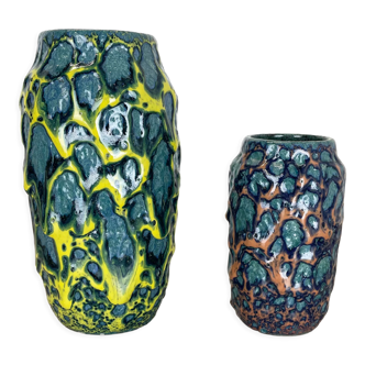 set of 2 Rare Super Color Crusty Fat Lava Vases by Scheurich, Germany WGP, 1970s