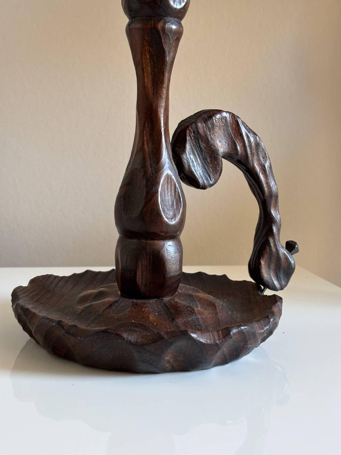 Brutalist wooden candlestick