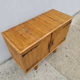 Rattan bamboo sideboard atttributed to Audoux Minnet vintage 60's