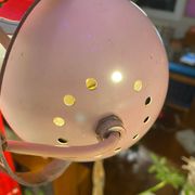 60s eyeball chandelier, 3 white globes, Aluminor
