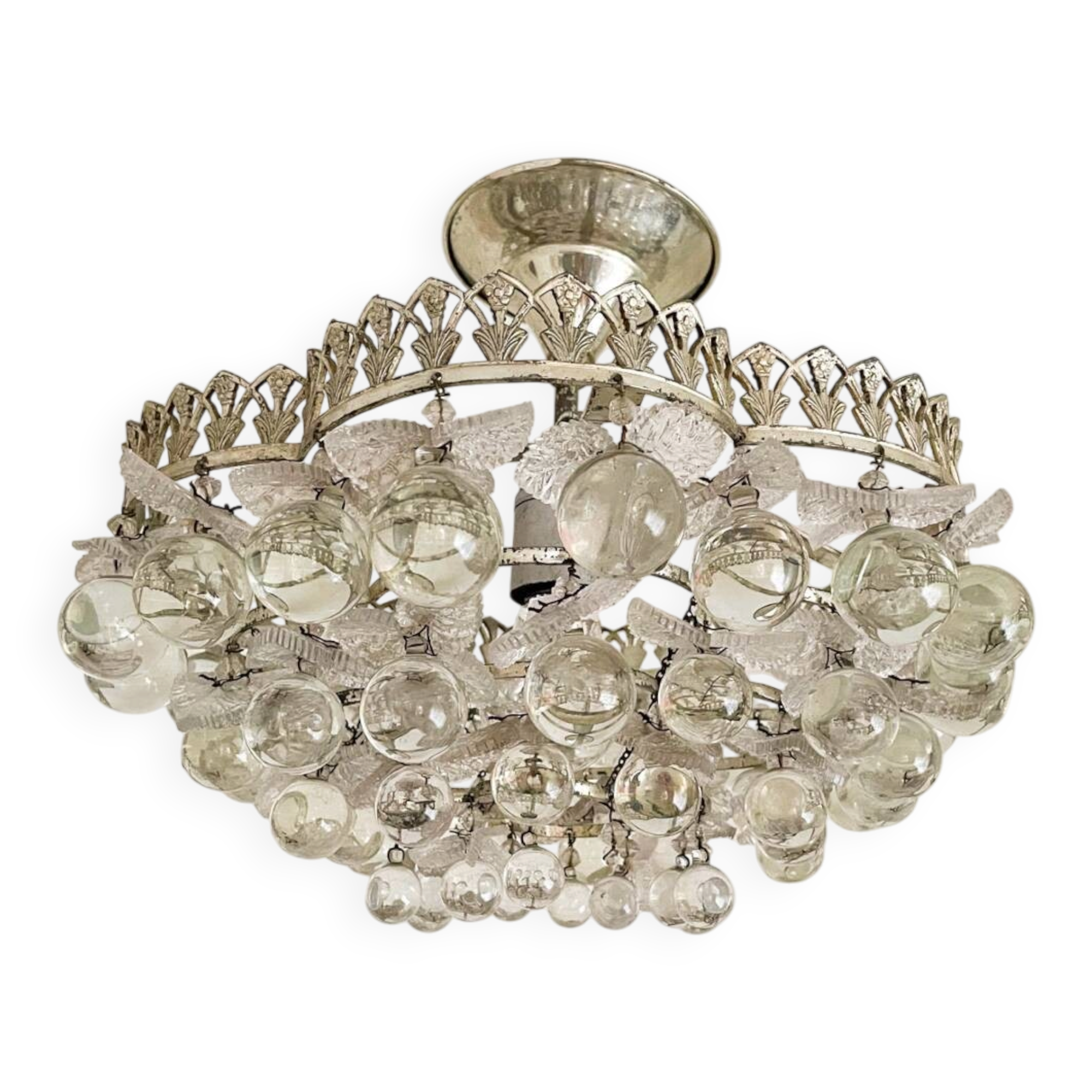 Plafonnier vintage en cristal décoré de feuilles et de grappes – Espagne année