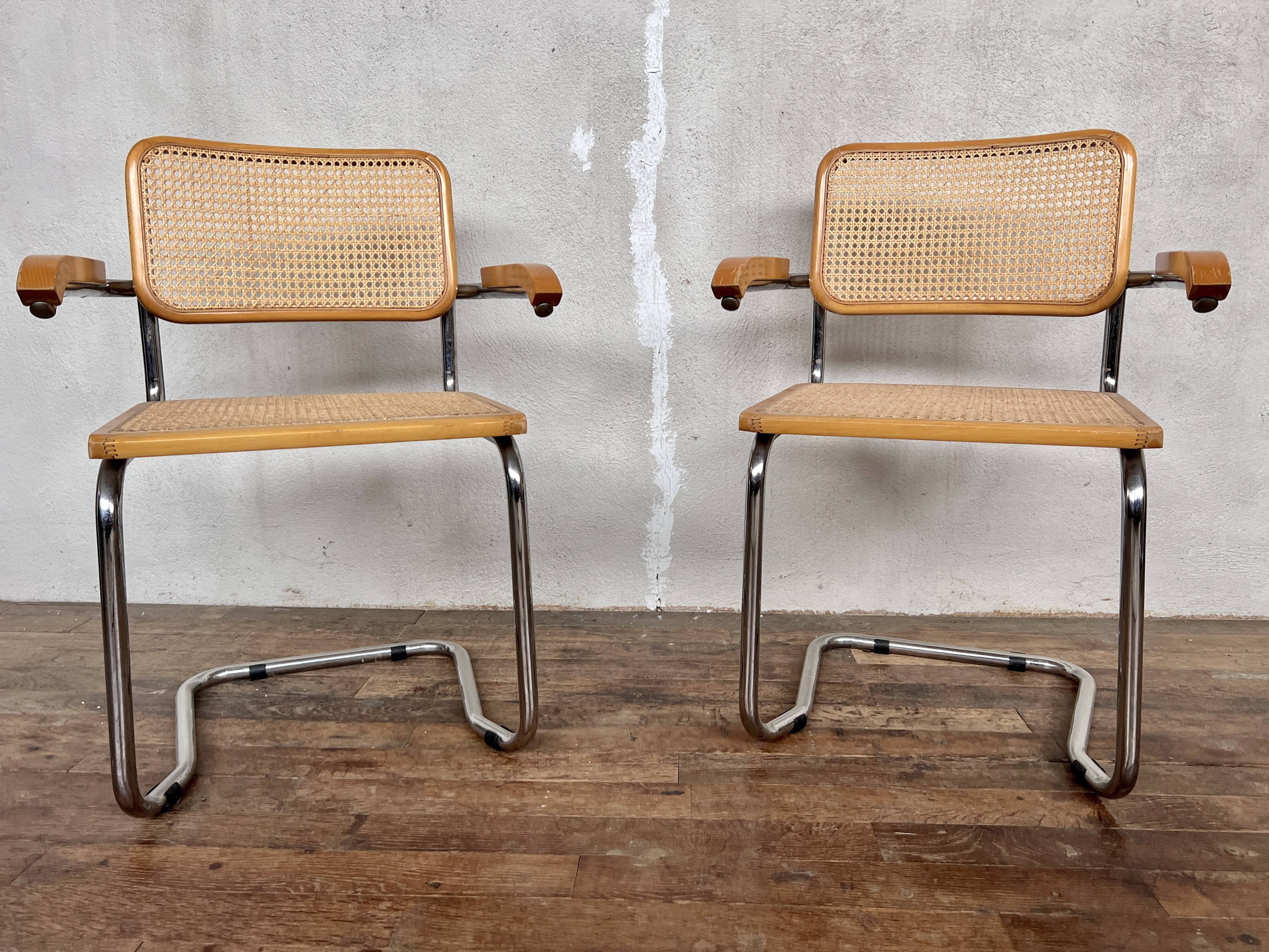 Pair of Breuer style armchair chair  made in italy vintage 1970 beige