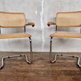 Pair of Breuer style armchair chair  made in italy vintage 1970 beige