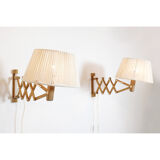 Pair of pine accordion sconces with cotton rope lampshade.