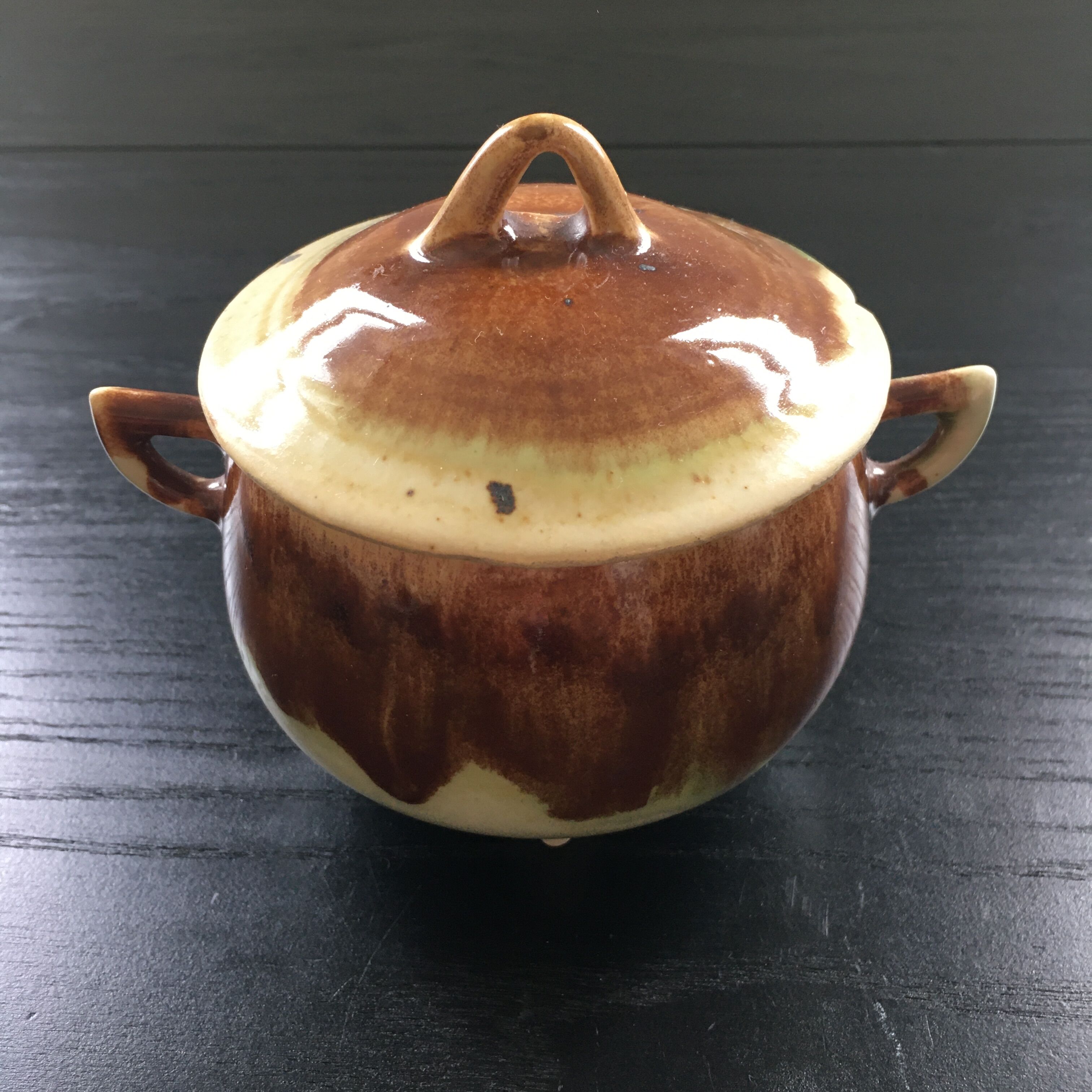 Flamed tripod sugar bowl