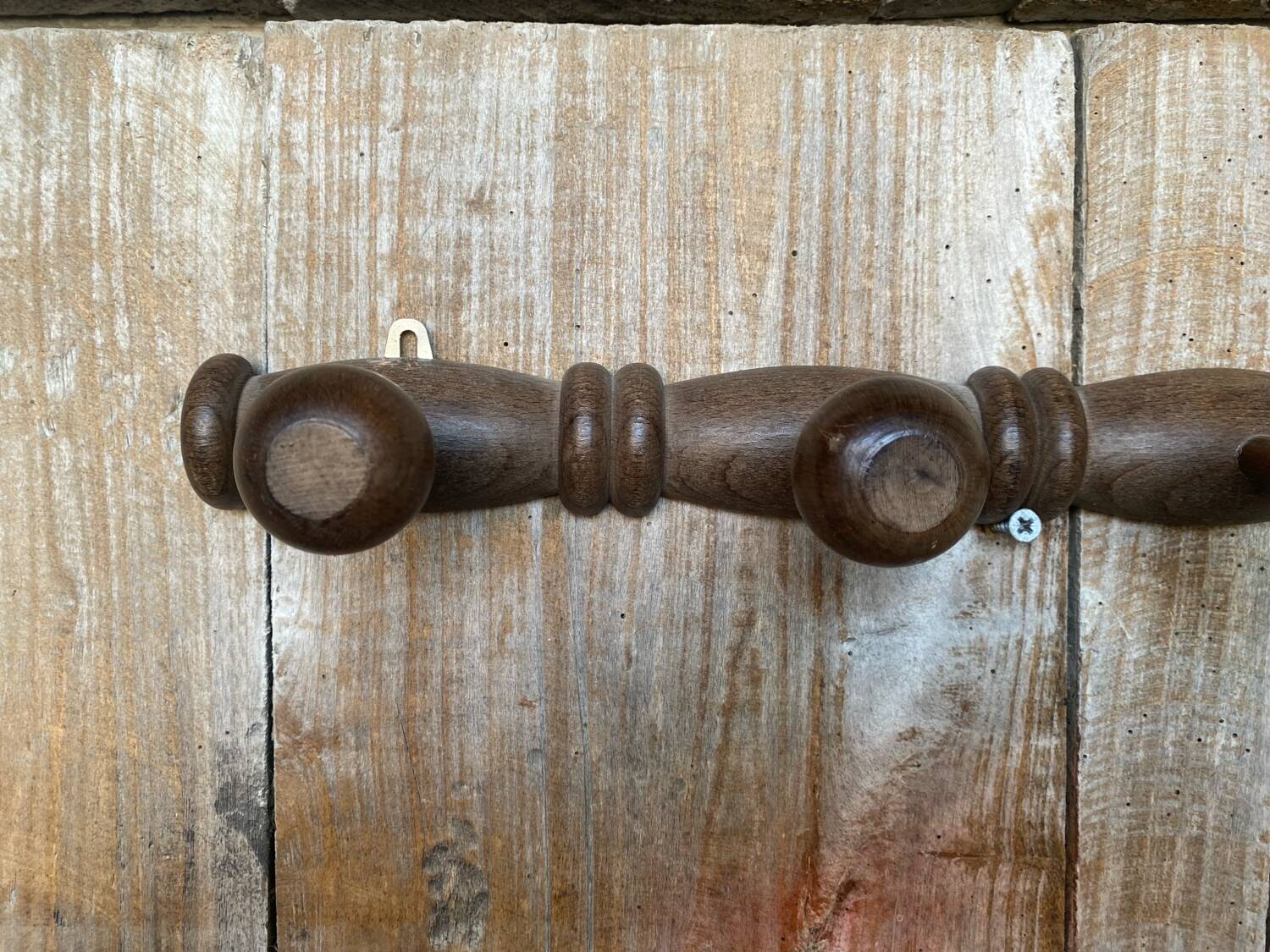 Wall Coat Rack 4 Hooks Wood 1950s Vintage #D749