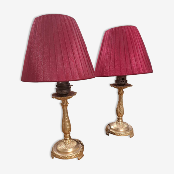 Pair of Louis XVI style gilded bronze lamps