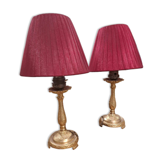 Pair of Louis XVI style gilded bronze lamps