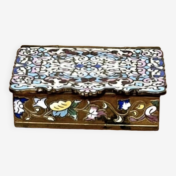 brass pillbox and enamel floral motifs