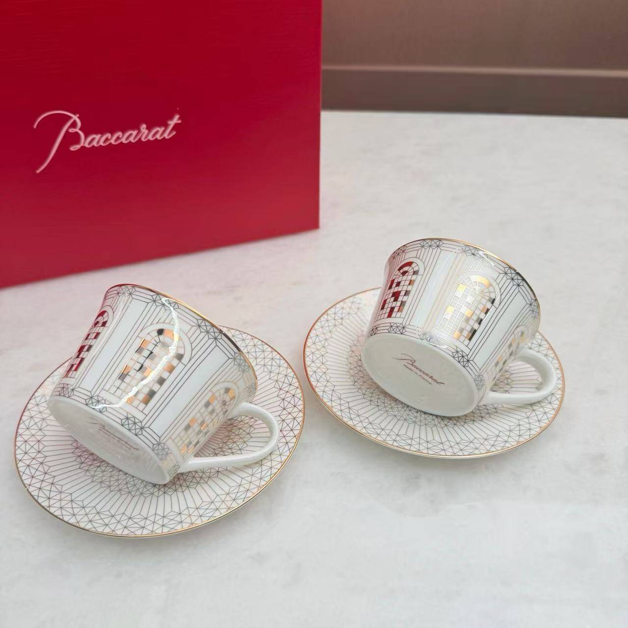 Baccarat Arcadia Gold & Platinum Porcelain Set, 2 Timbales & 2 Plates