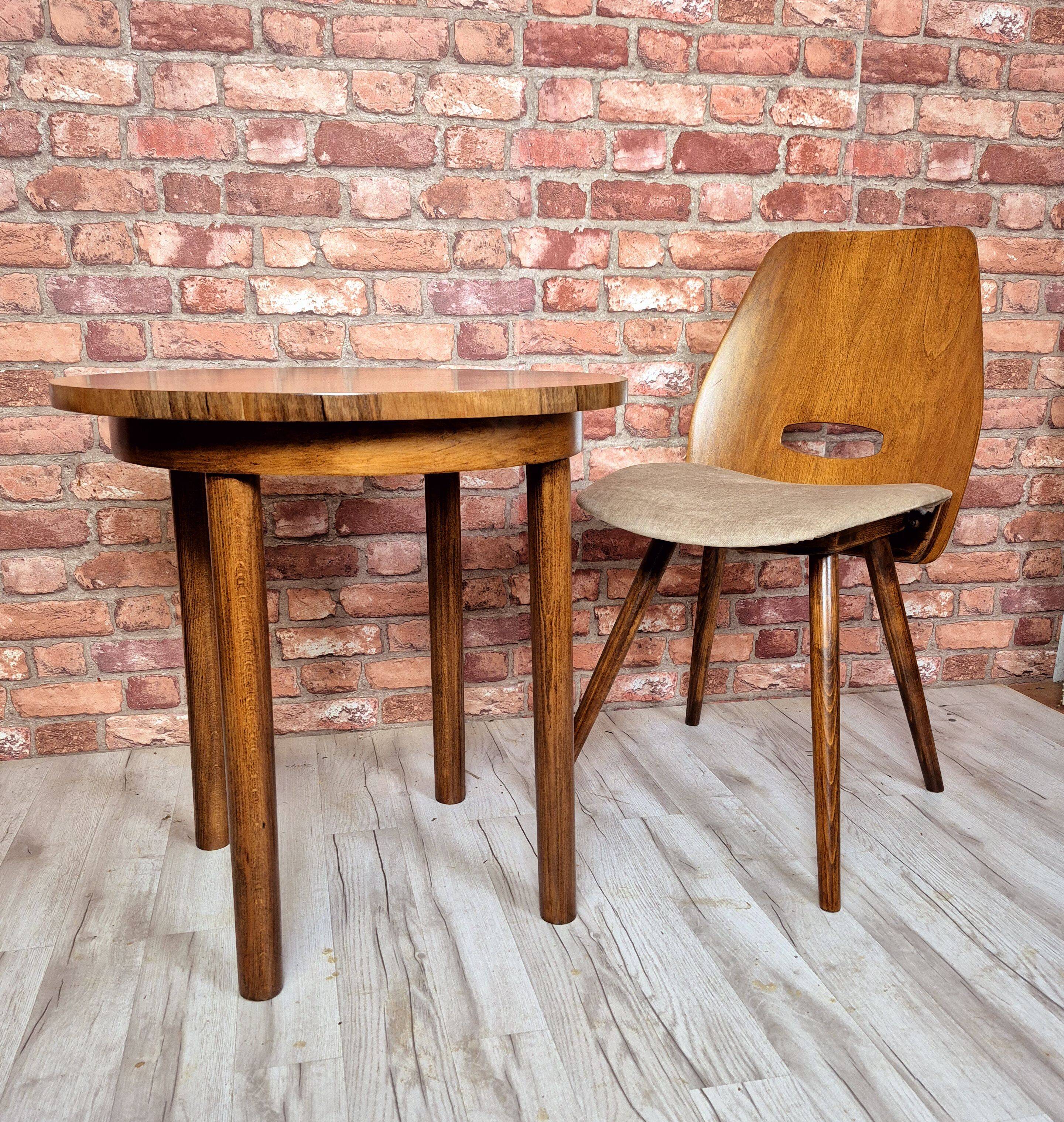 Renovated art deco round coffe table, Poland 1950s