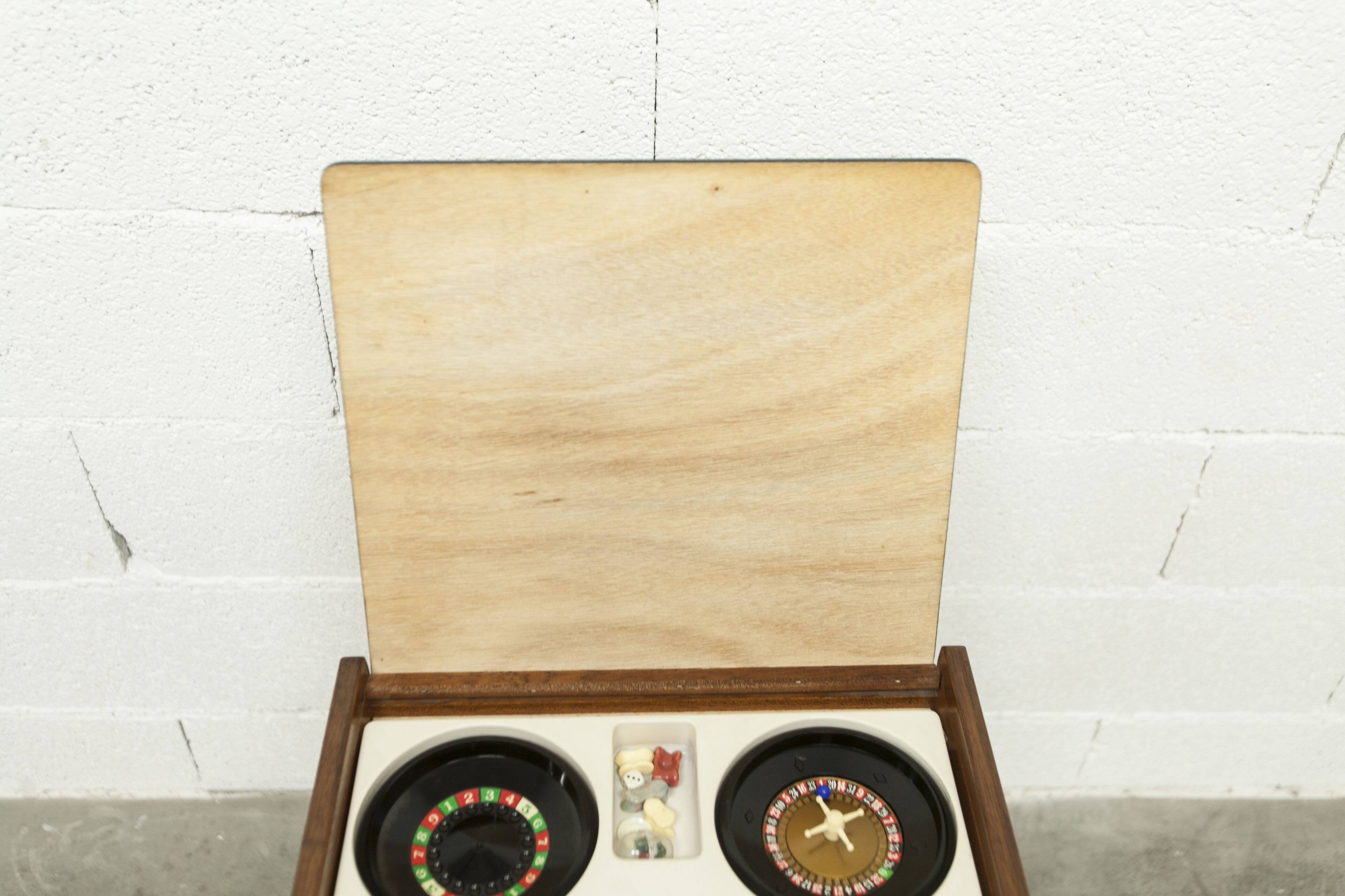 Unique 1960s bedside table with 15 complete games, compass legs, 1960s