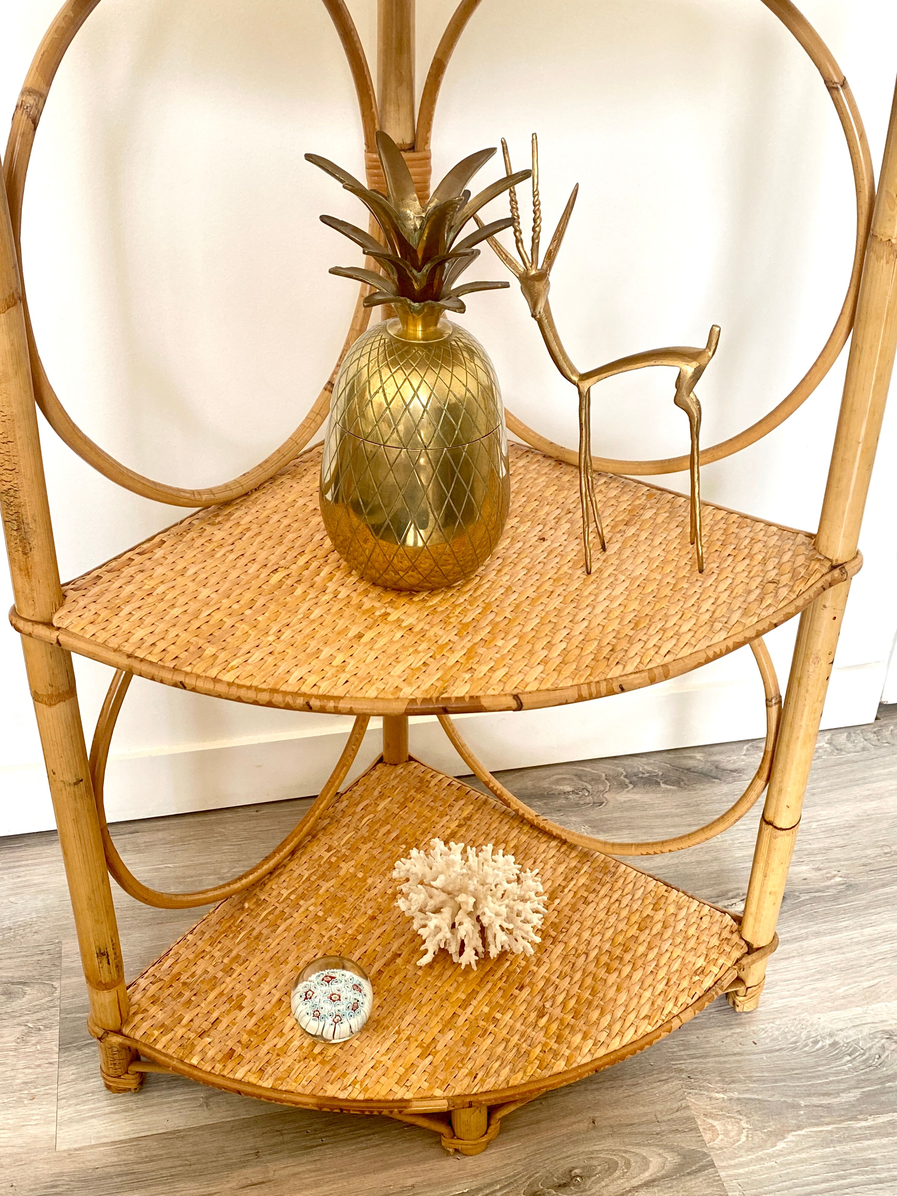 Rattan corner shelf