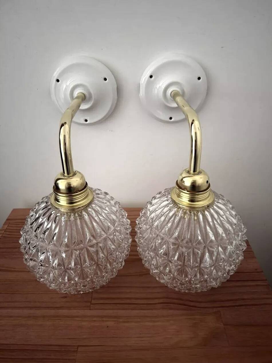 Pair of vintage wall lights in cut glass