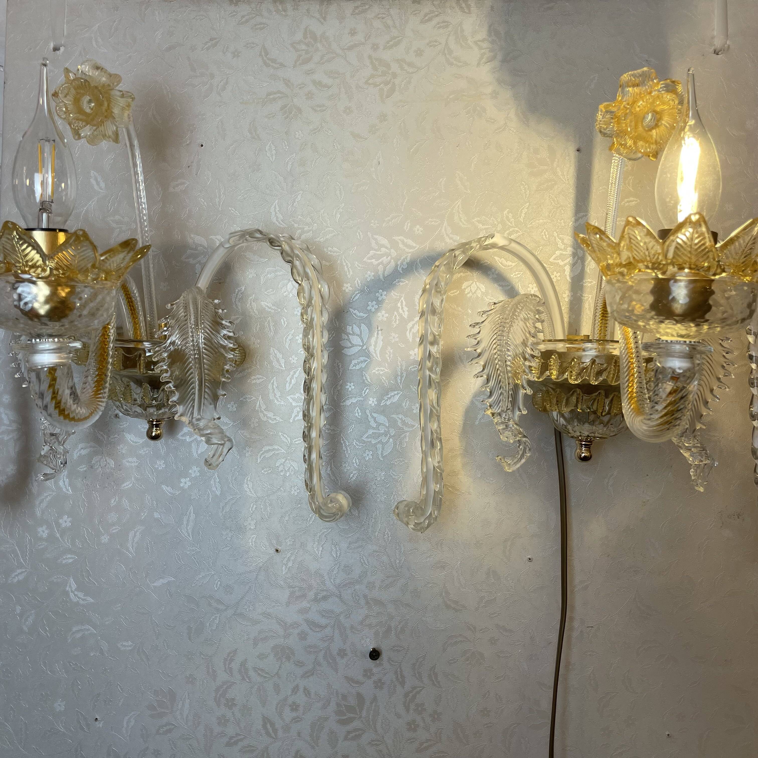 Pair of Murano Sconces in the style of Barovier & Toso, 1980s