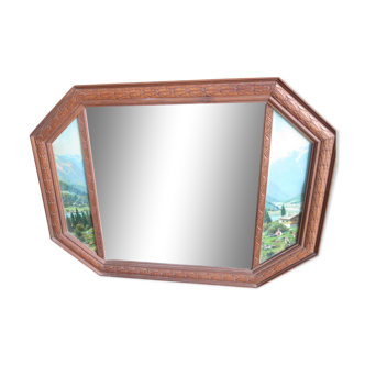 Miroir cadre bois scène alpage bavière foret noire 61x45cm