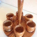 Set of six oak wood coquetiers 60/70s
