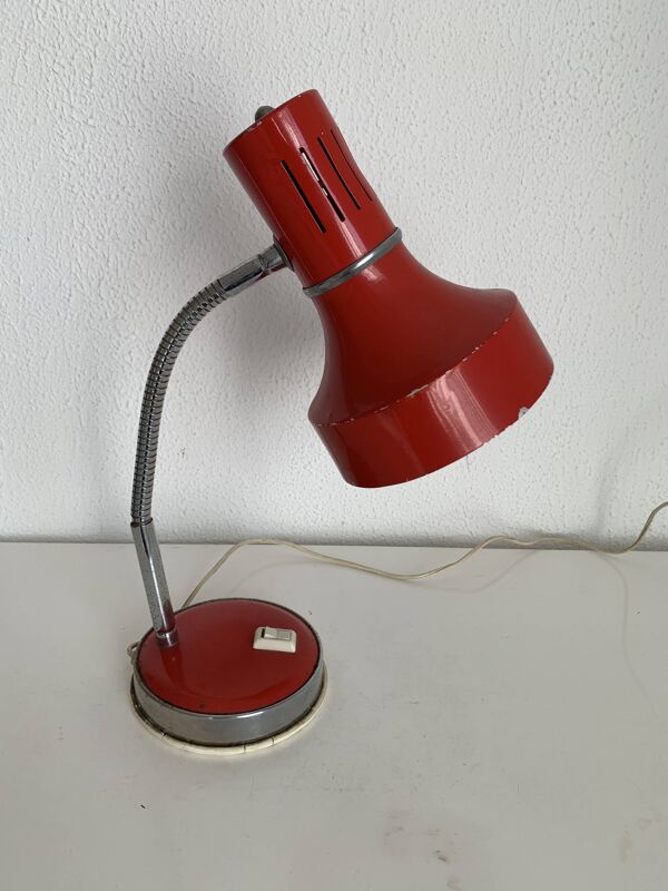 Lampe vintage 1960 bureau Veneta Lumi Italie rouge - 35 cm