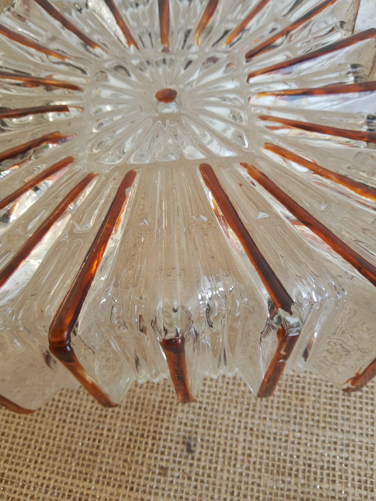 Ceiling lamp / wall lamp in molded glass two-tone square 70s