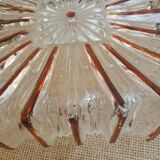 Ceiling lamp / wall lamp in molded glass two-tone square 70s